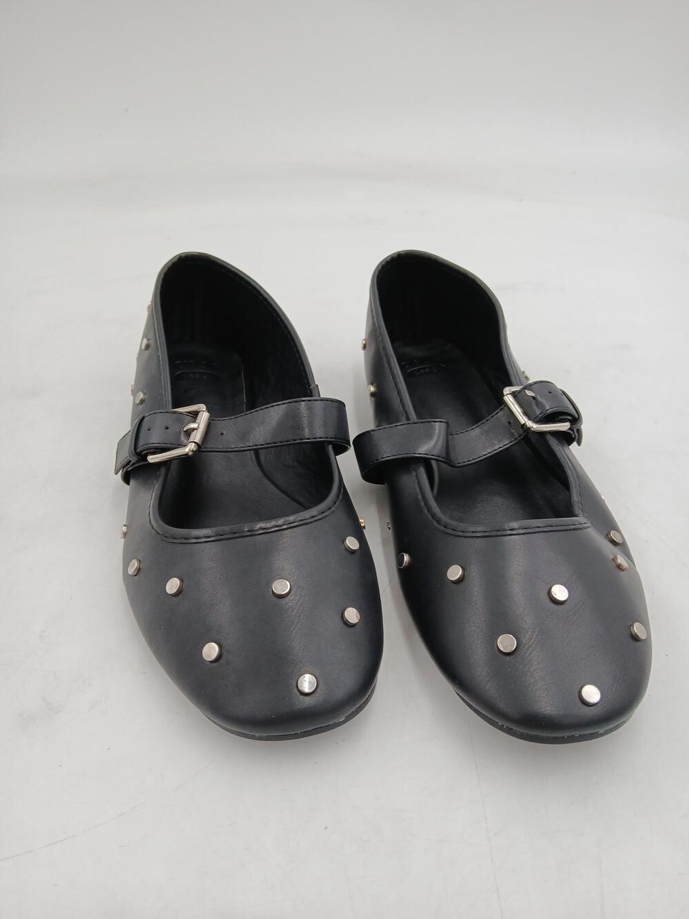 ASOS DESIGN Wide Fit Lou Shoes Womens Black Studded Mary Jane Flats Size 10 W